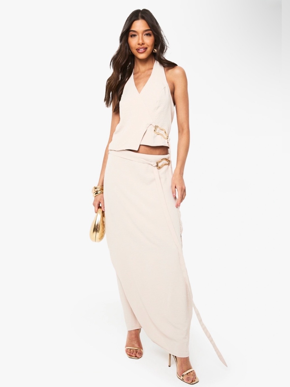 Women's Cream Wrap Maxi Skirt Set